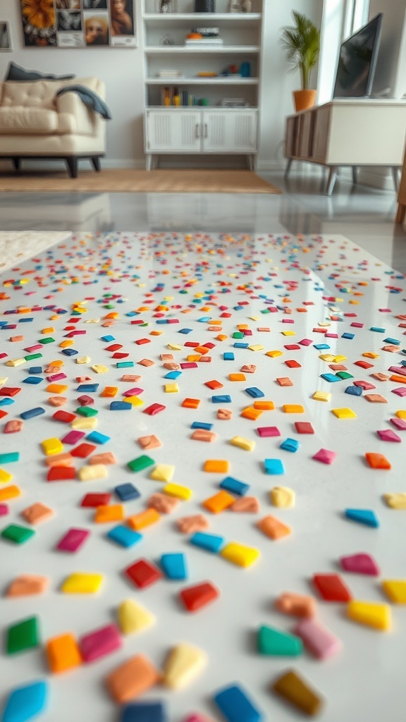 Colorful chips floor design in a modern living space.